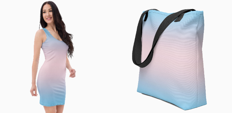 Bodycon dress and tote bag in transgender colors available in the TransKindness store